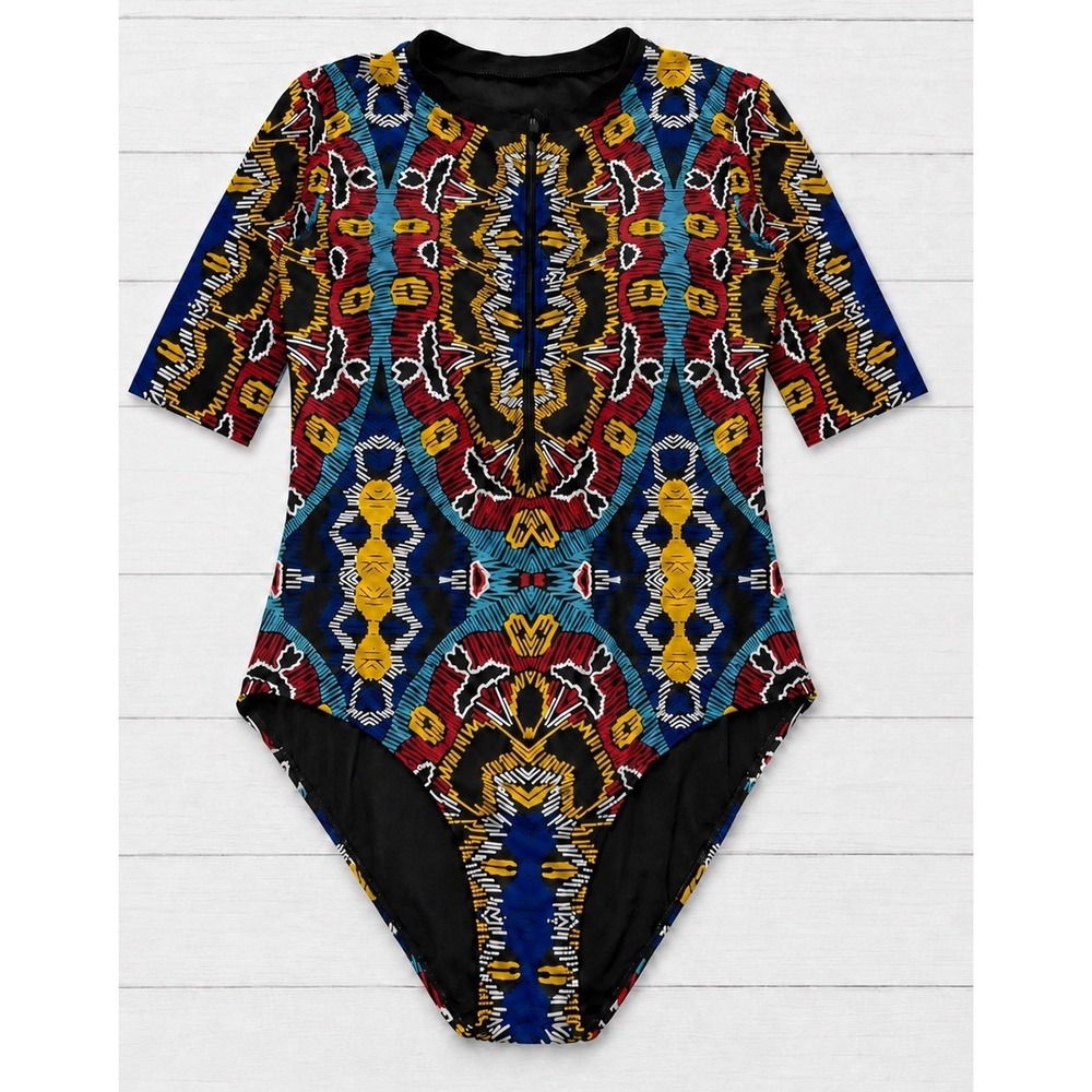 Rash Guard One Piece Swimsuit Tribal Geometric Boho Surf Swim Pool Summer XL